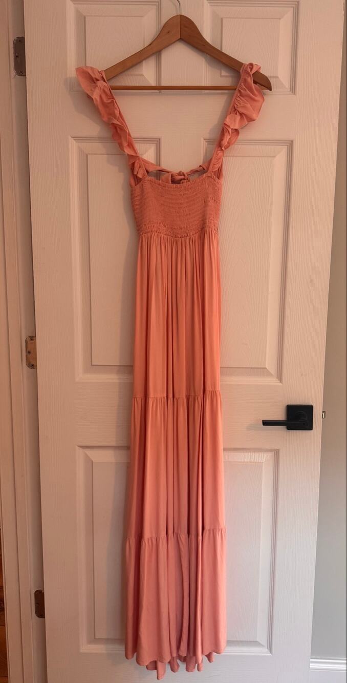 Shore Piper Ruffle Maxi Dress XS NWT Beach Beige Smocked Tiered